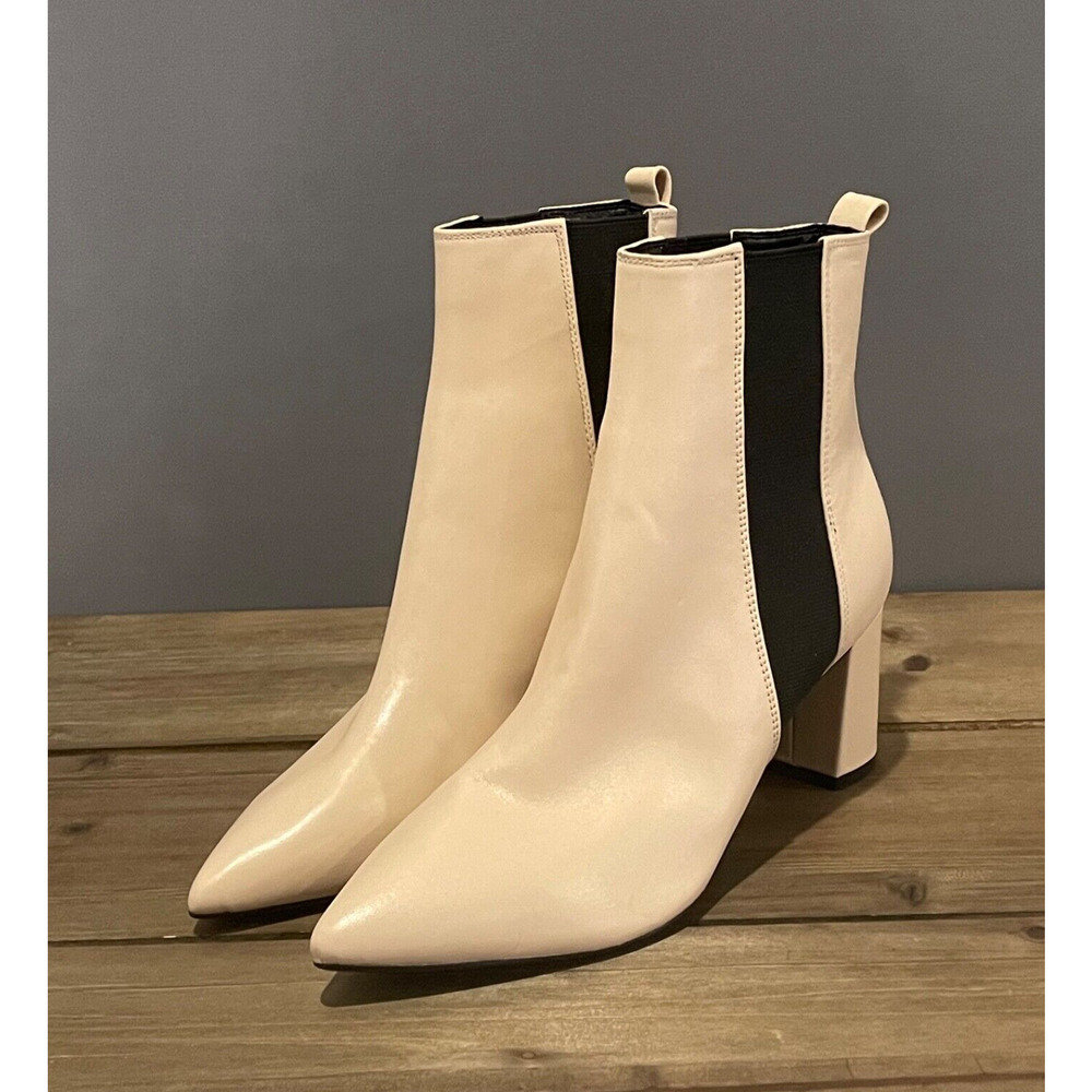 Calvin Klein Women's Feli Ankle Dress Booties Size 7 Beige Pointed Toe Pull On - Picture 5 of 14